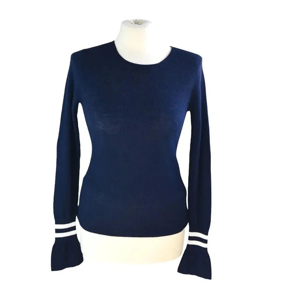 Vince Varsity 100%Wool Light Sweater Flared Rib Cuff Varsity Stripes Small Prep - Picture 1 of 8